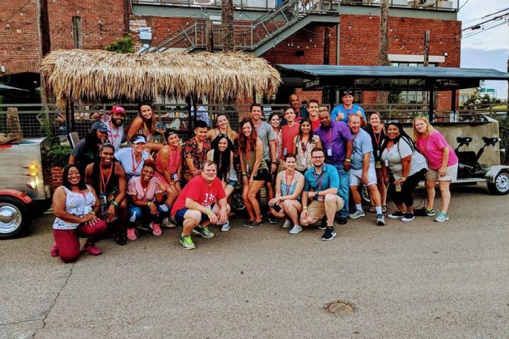 Group of pedal bar bikers