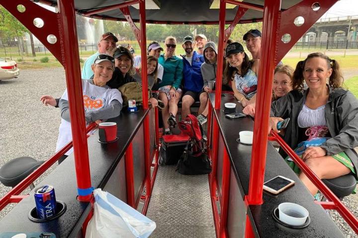 Looking down the inside of a pedal bar bike